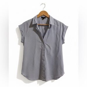 J. Crew Blue Blue And White Striped Top Button Cuffed Cap Sleeve Blouse